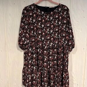 Floral Print Dress with Puff Sleeves